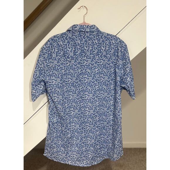 Wrangler Wrancher Mens Pearl Snap Western Shirt Blue Paisley Short Sleeve XLT - Picture 2 of 8